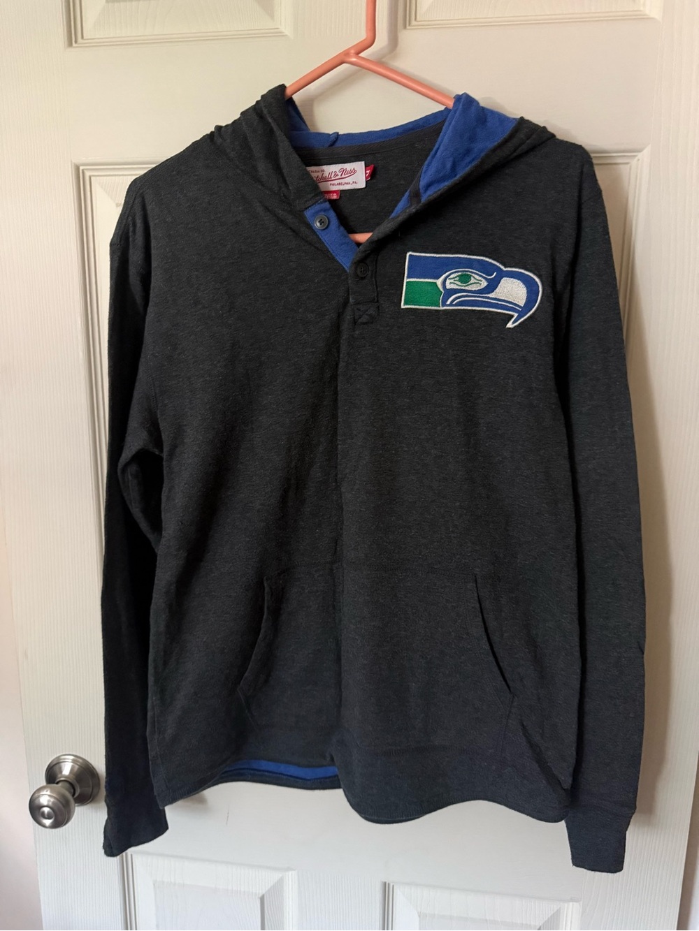 Mitchell & Ness Black Hoodie with Blue Trim